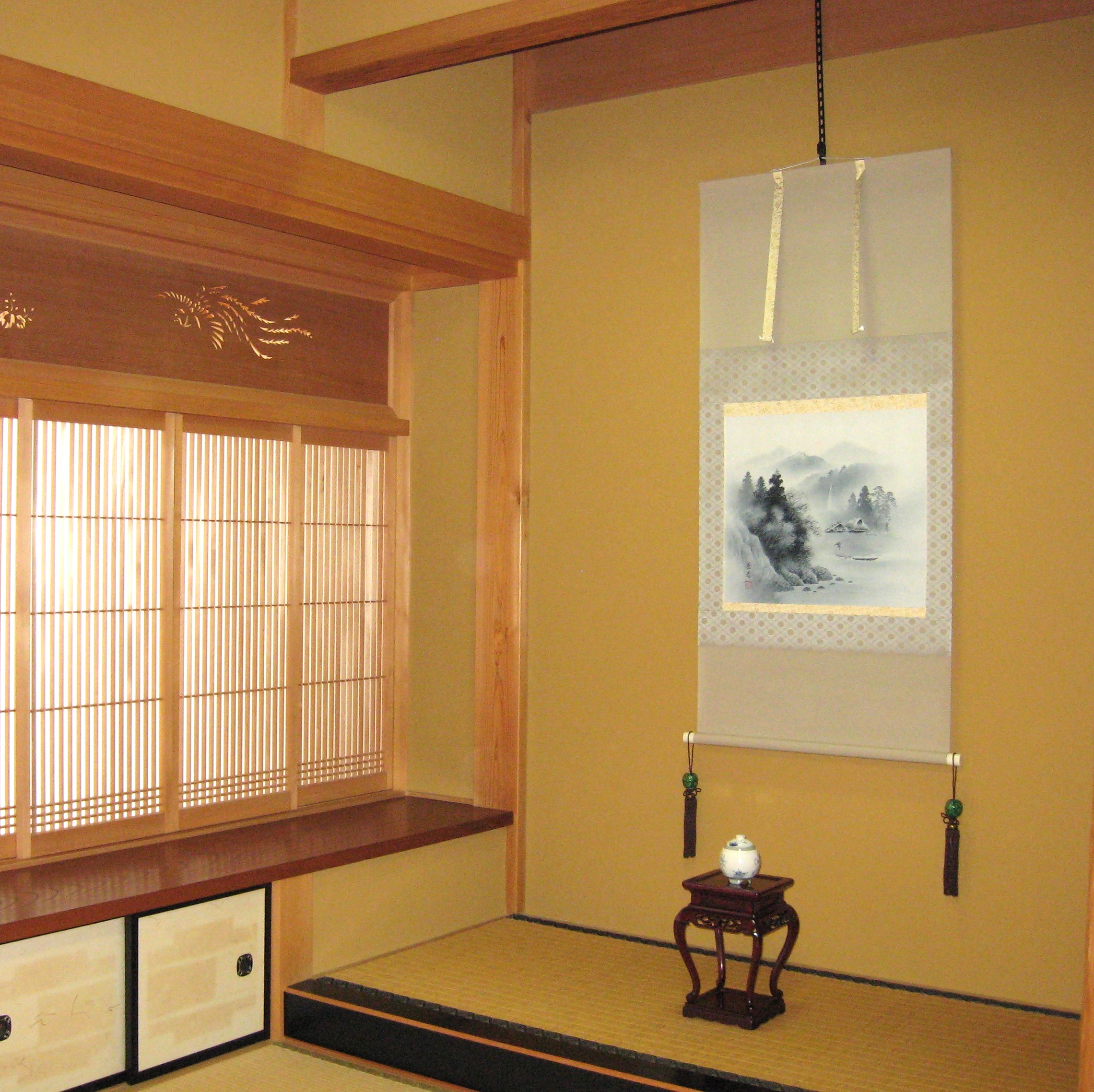 掛け軸 掛軸 水墨山水 中野長春 （真作・新品） 尺八横 : 掛け軸の専門