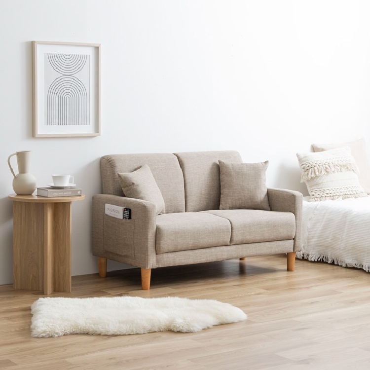 ベージュ クッションソファ サイドポケット付き 【公式通販】