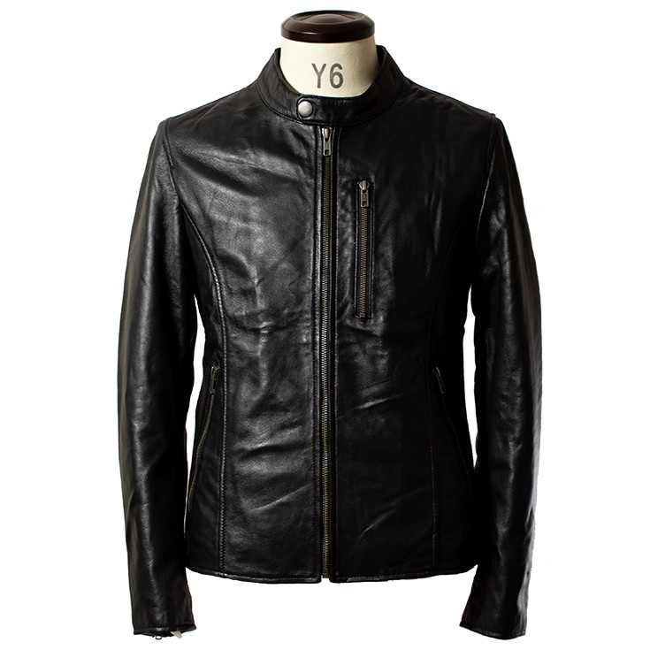 LIUGOO ZERO WASTE 本革 シングルライダースジャケット メンズ