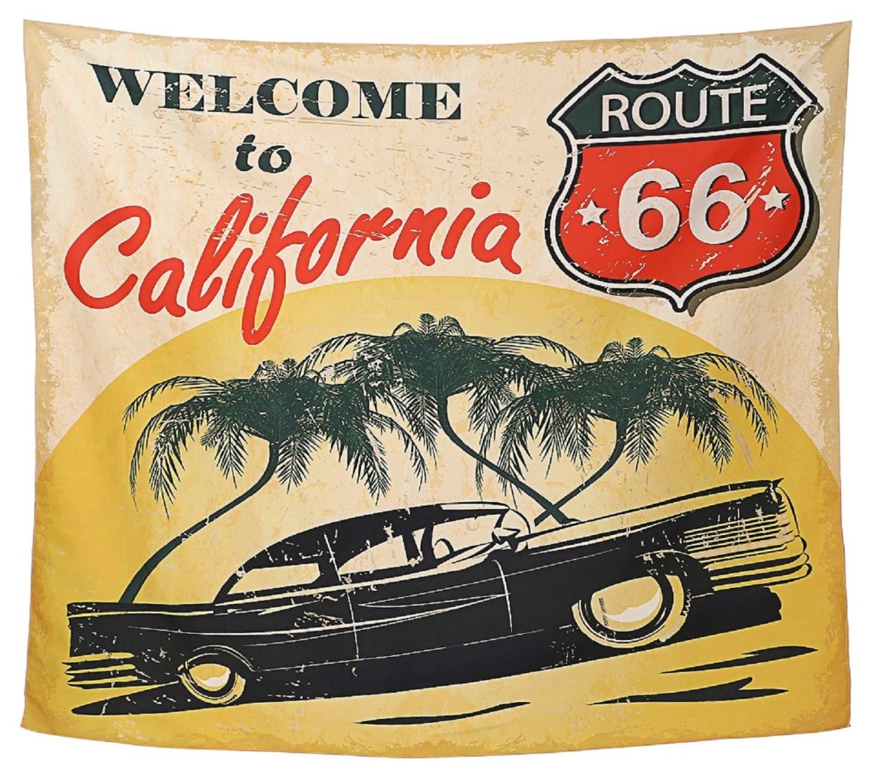タペストリー 西海岸 アメ車 ルート66 ビーチ 夕焼け アメリカ ヤシの