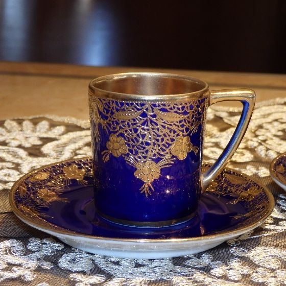 ノリタケ オールドノリタケ コバルト 金盛藍線帯華装飾紋 カップアンド