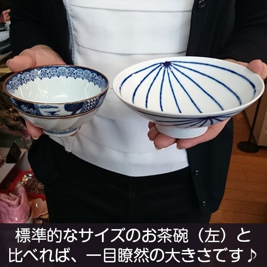 波佐見焼 白山陶器 平茶碗（白×紺 ストライプST16） : リビングT&S