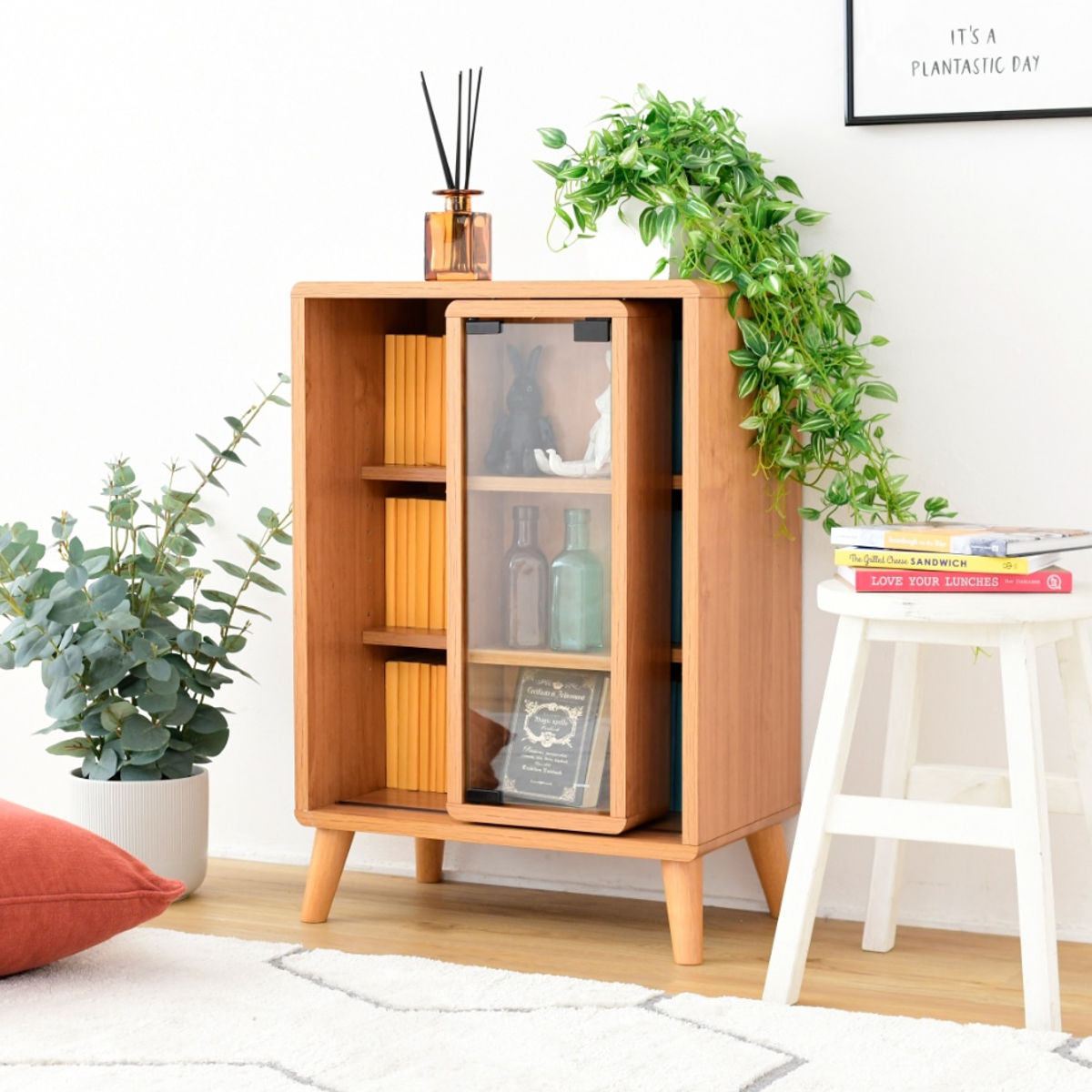 JK-PLAN（ジェイケイ・プラン） マガジンラック スライド収納 ガラス扉