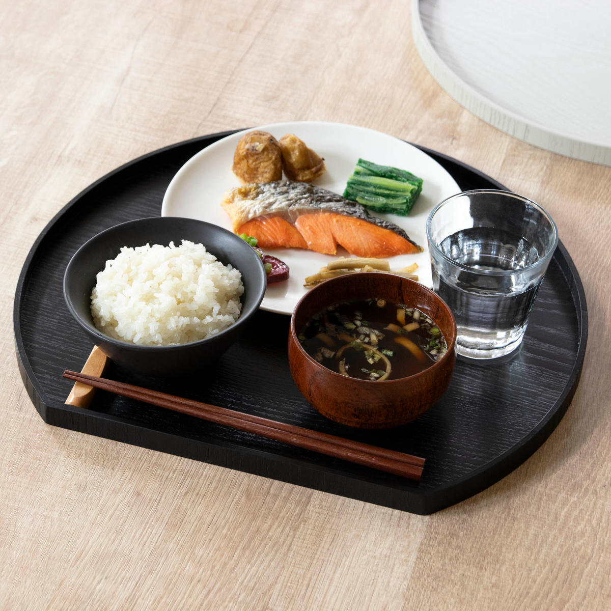 特典付き お盆 36cm トレー 半月膳 半月盆 木製 同色2枚セット