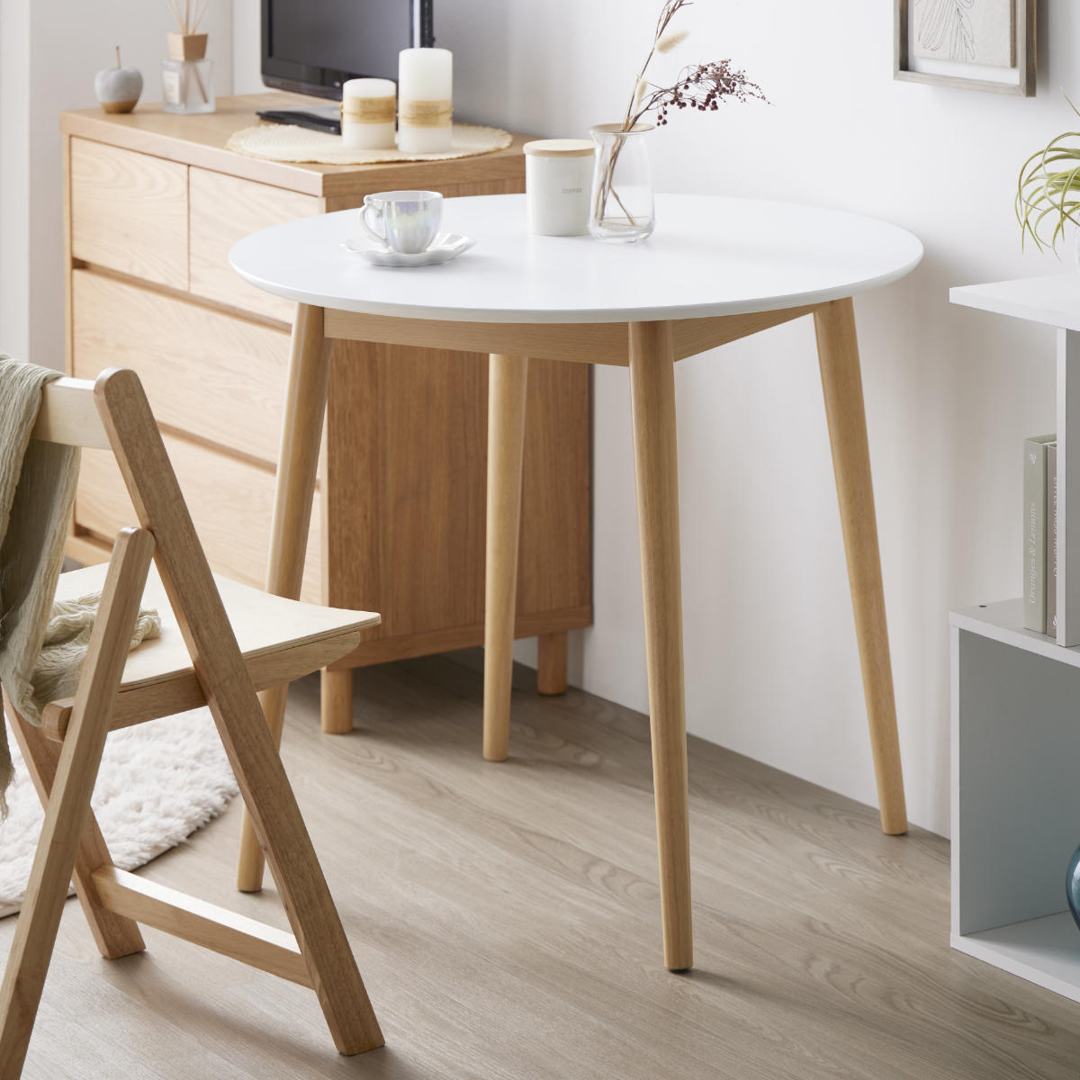 岩附 ダイニングテーブル 円形 直径80cm マロン （ 1人掛け 2人掛け