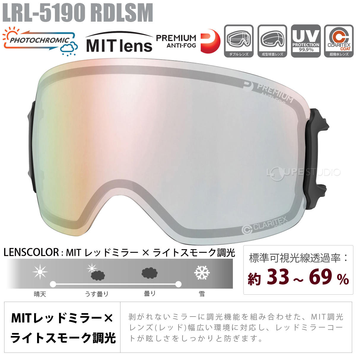 スノーゴーグル RIDGELINE(リッジライン) 眼鏡対応 専用スペアレンズ