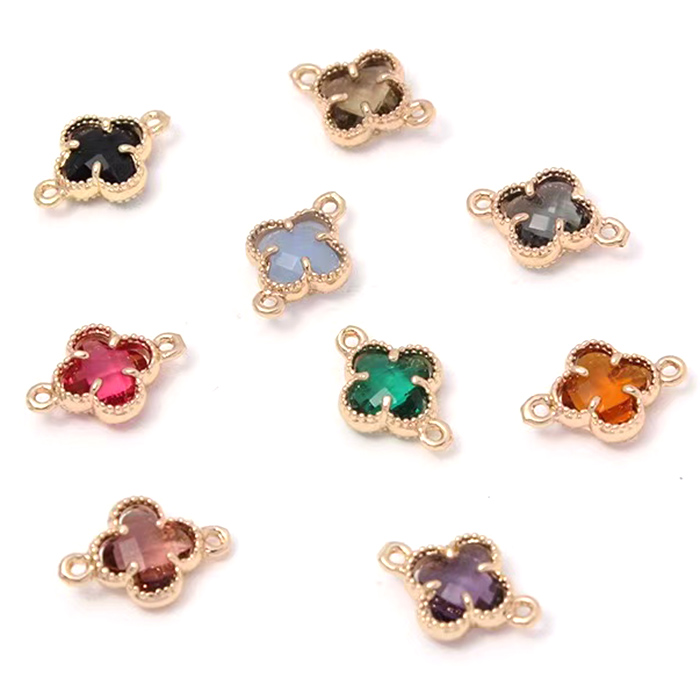 191 コネクタ】 クローバー 約9×14mm 1個 ゴールド ガラス ライン