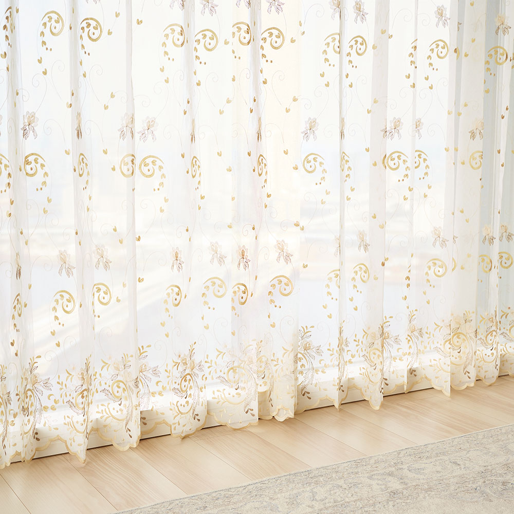 刺繍レースカーテン アンティーク シームレス スカラップ トルコ刺繍