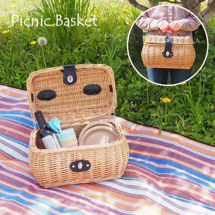 ピクニックバスケット かご おしゃれ トランク 蓋付き 収納 バスケット