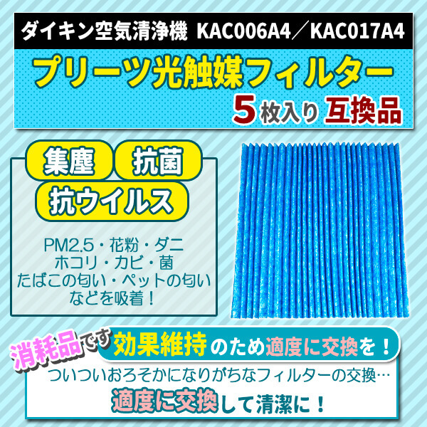 ダイキン（DAIKIN） KAC017A4 KAC006A4 5枚 空気清浄機 プリーツ
