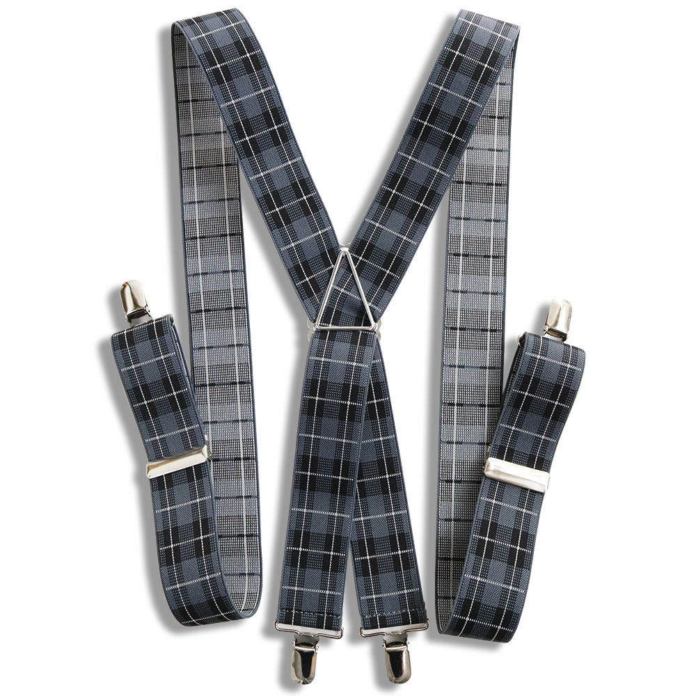 日本製 オーバーチェック タータンチェック柄 サスペンダー X型 メンズ