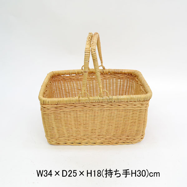 ラタンバスケット 持ち手 二本手 ピクニック かごバッグ : ラタン