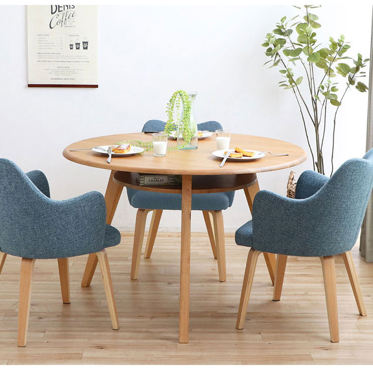 円形ダイニングテーブル 幅110 オーク無垢材 棚付き 丸テーブル カフェ