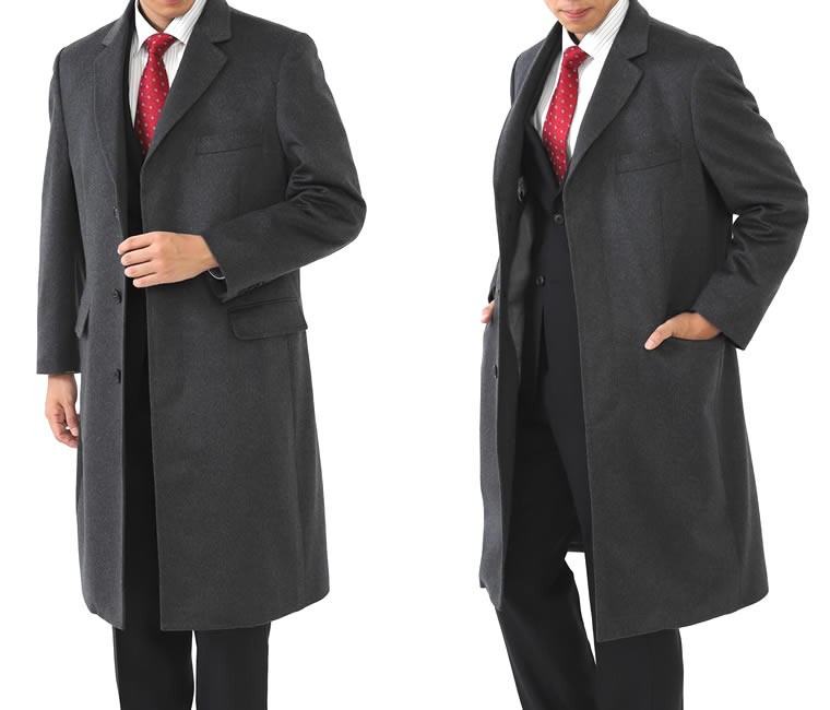 メンズ チェスターロングコート カシミヤ100％＜日本製＞ （グレー