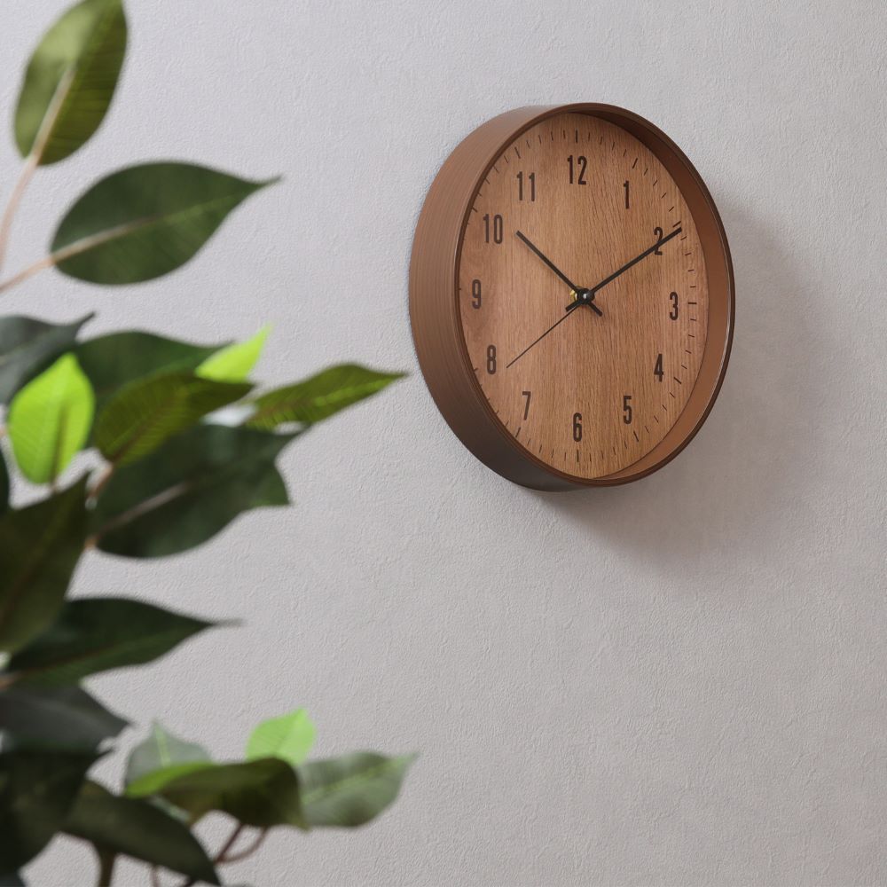掛け時計 直径25cm ライフ 木目調 電池式 不二貿易 | 時計 壁掛け