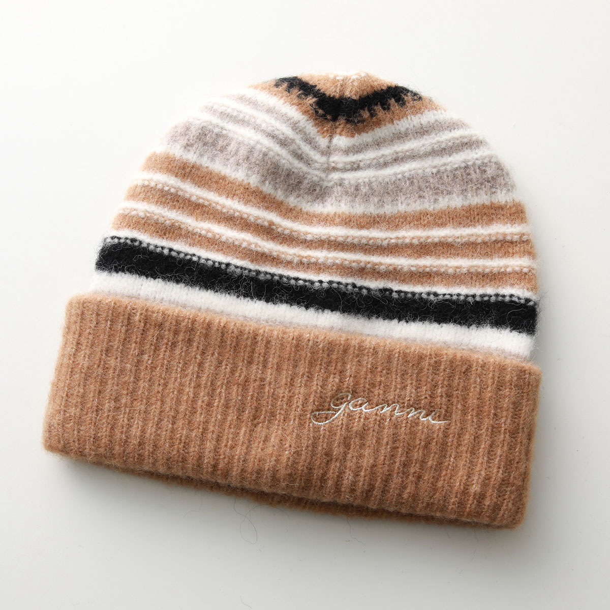 GANNI（ガニー） ニット帽 Striped soft wool beanie A5982 5840
