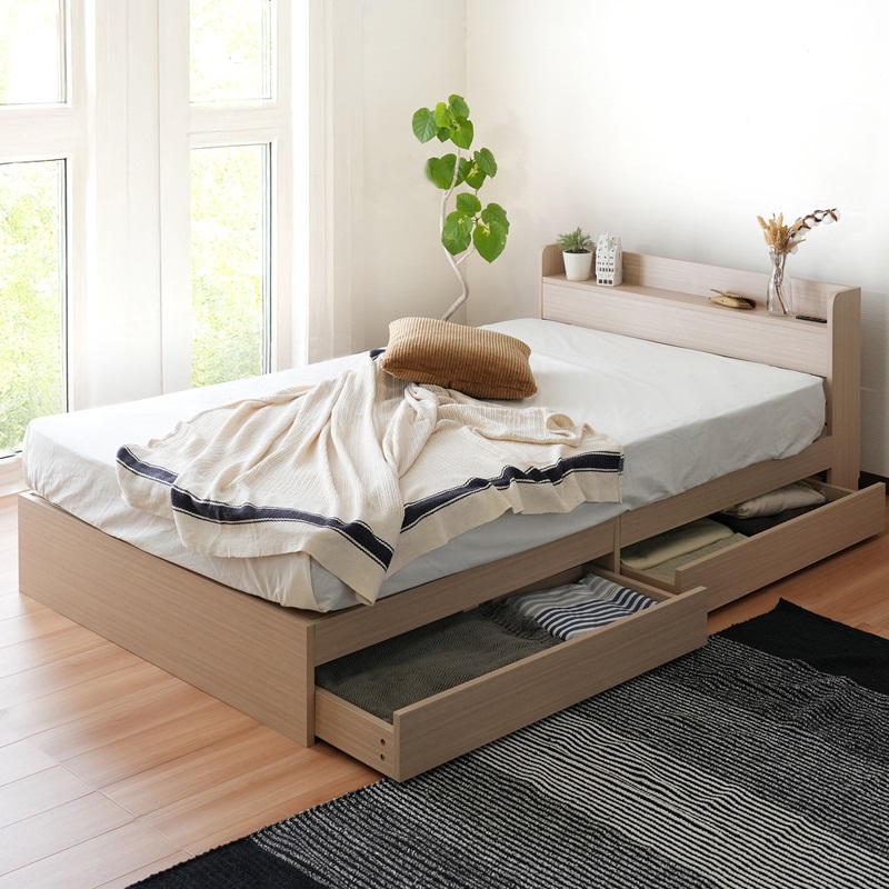 ベッドフレーム クイーンサイズ クイーンベッド 収納付き グレー