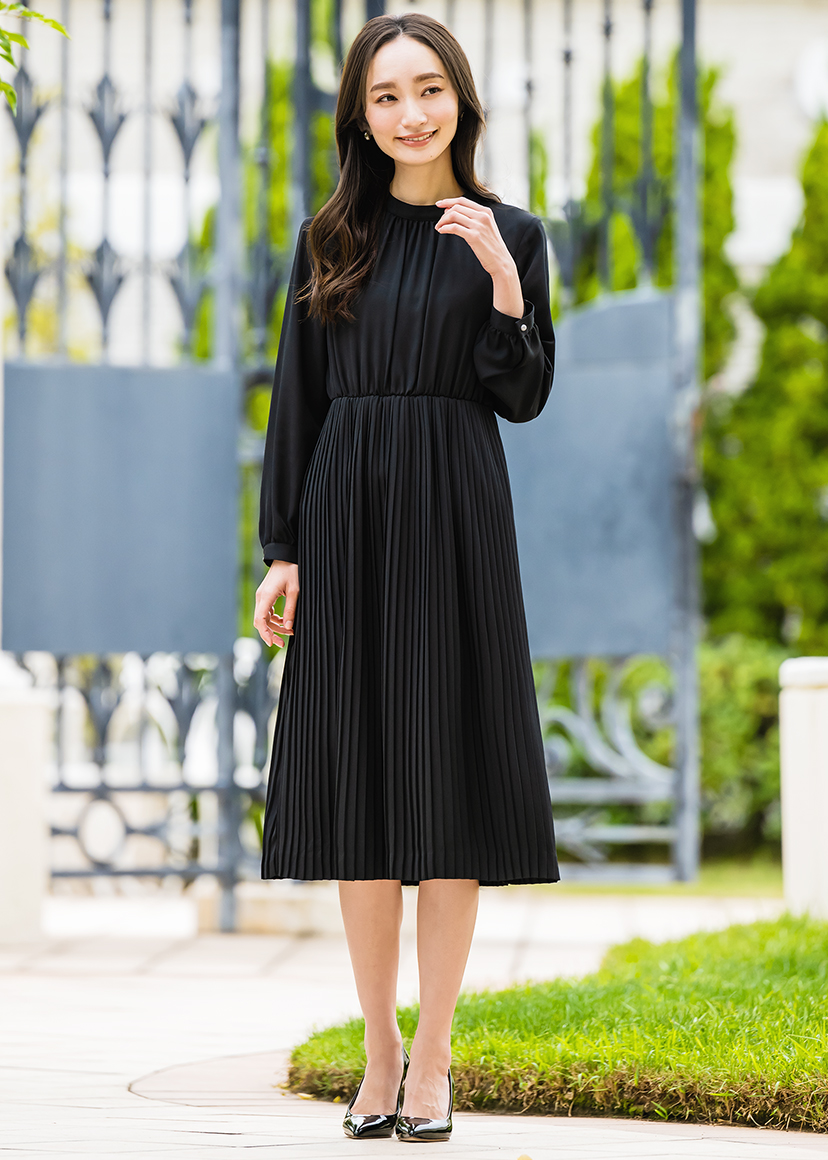 ワンピース レディース プリーツ フレア きれいめ 大人 ロング