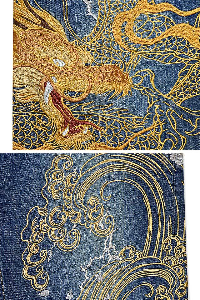 逆鱗龍刺繍デニムパンツ 絡繰魂 213227 和柄 和風 ジーンズ 加工 竜