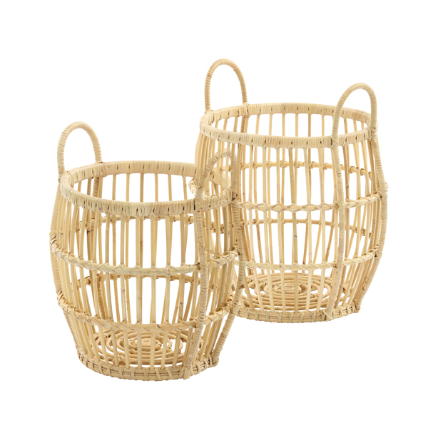 ラタン ランドリー バスケット 大小 2個セット 洗濯カゴ 籐 おしゃれ