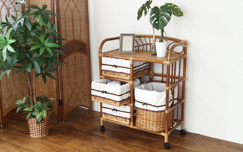 ランドリー チェスト 収納 ラタン ワゴン 3段 キャスター おしゃれ