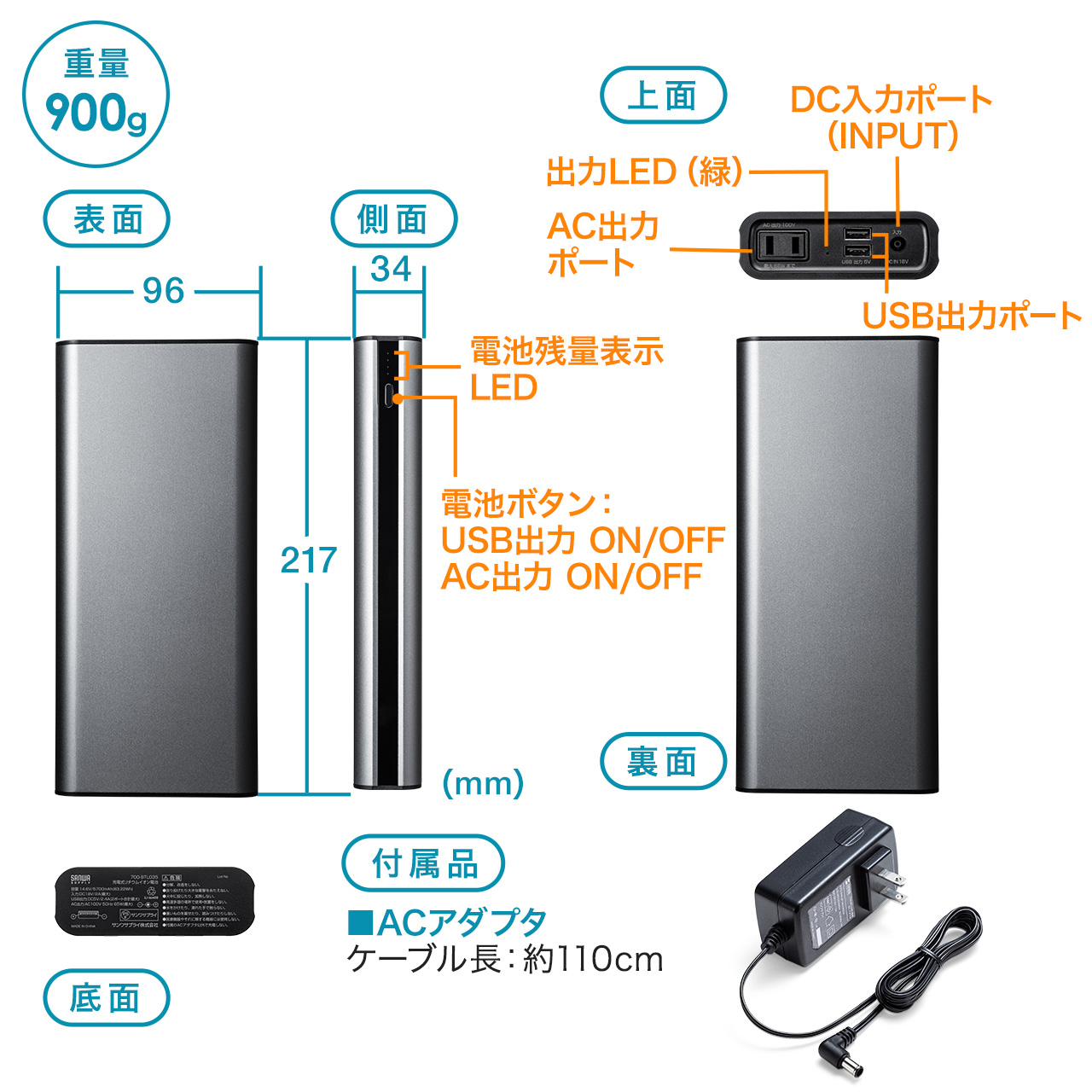 SANWA SUPPLY（サンワサプライ） モバイルバッテリー 大容量 22800mAh