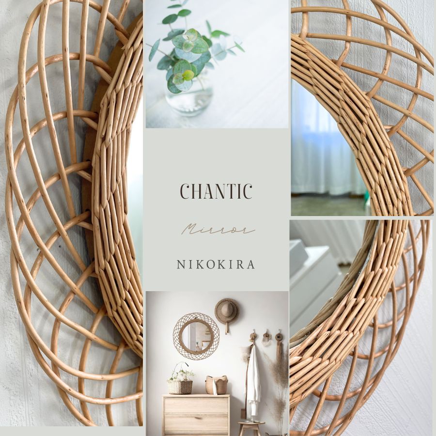 ヴィンテージ アーチフレーム ラタン ウォールミラー Kanebo 壁掛け 鏡