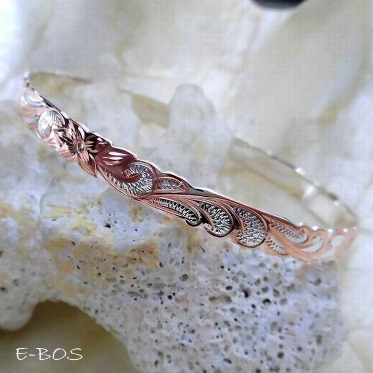 ハワイアンジュエリー バングル 6mm幅 ピンクゴールド コーティング