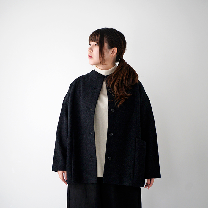 evam eva（エヴァムエヴァ） プレスウールショートコート press wool