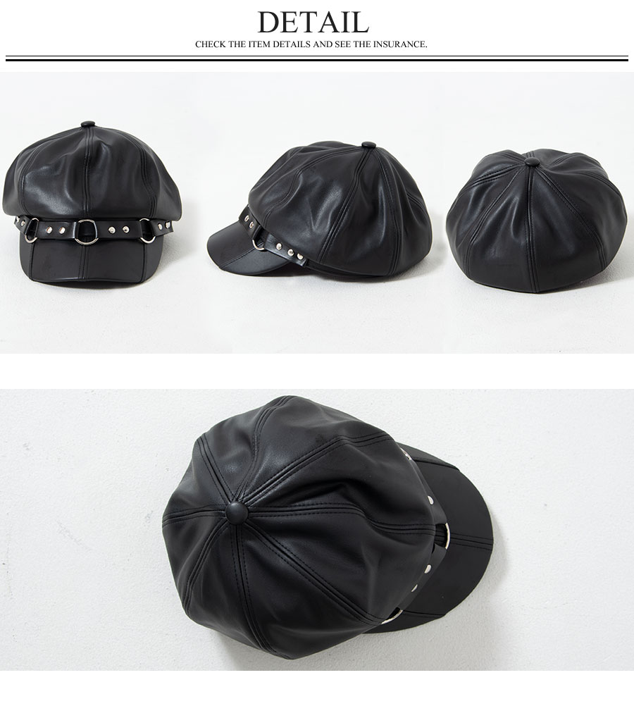 キャスケット レザー メンズ レディース ブラック 黒 ハーネス V系