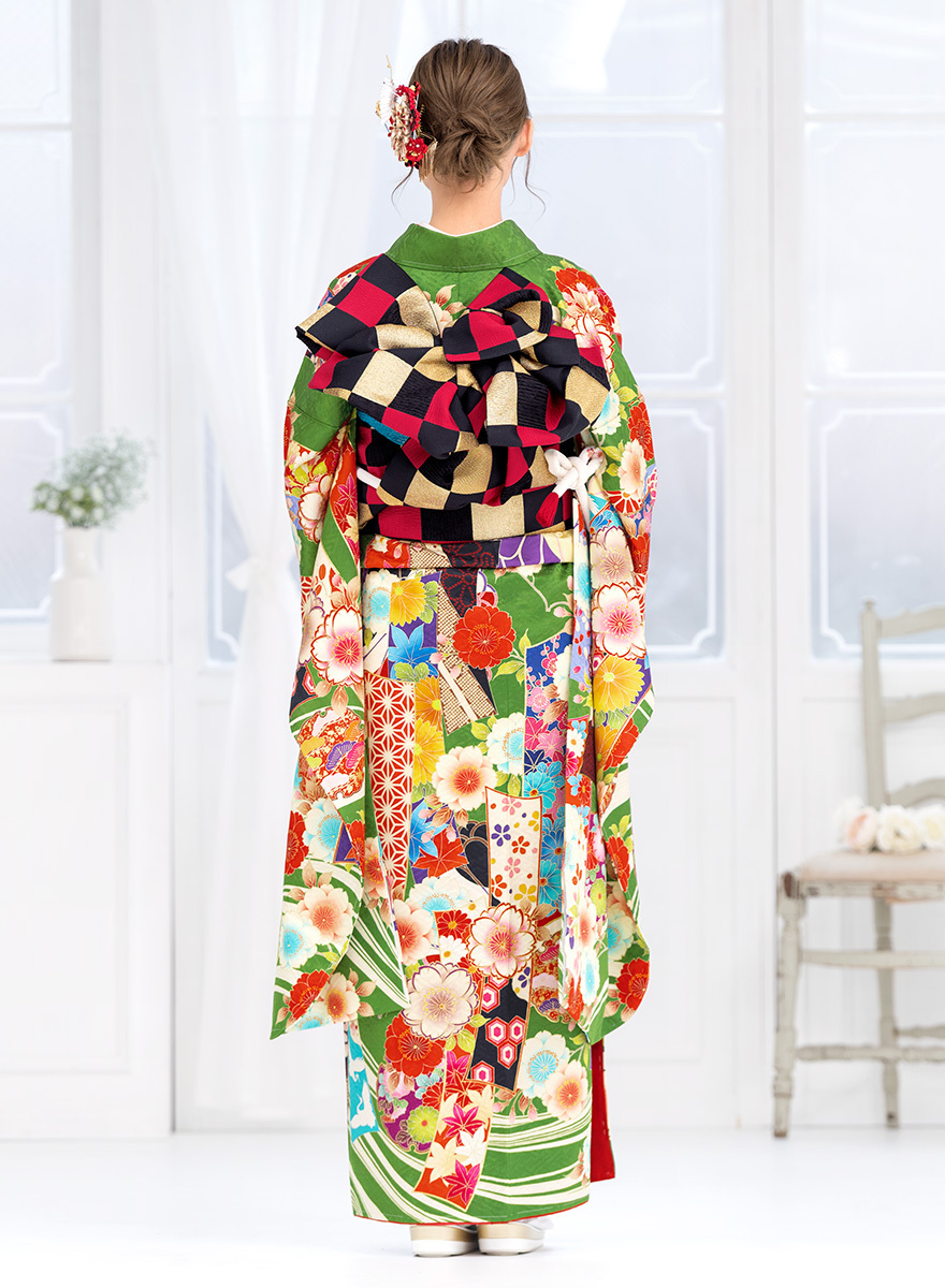 振袖 帯締め 半襟 セット 成人式 販売 日本製 8点セット 絵羽柄 緑