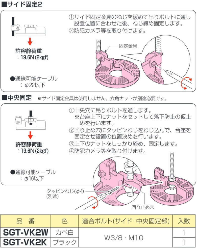 未来工業 防犯カメラ取付台座 カベ白 SGT-VK2W 1ヶ MIRAI : 創工館