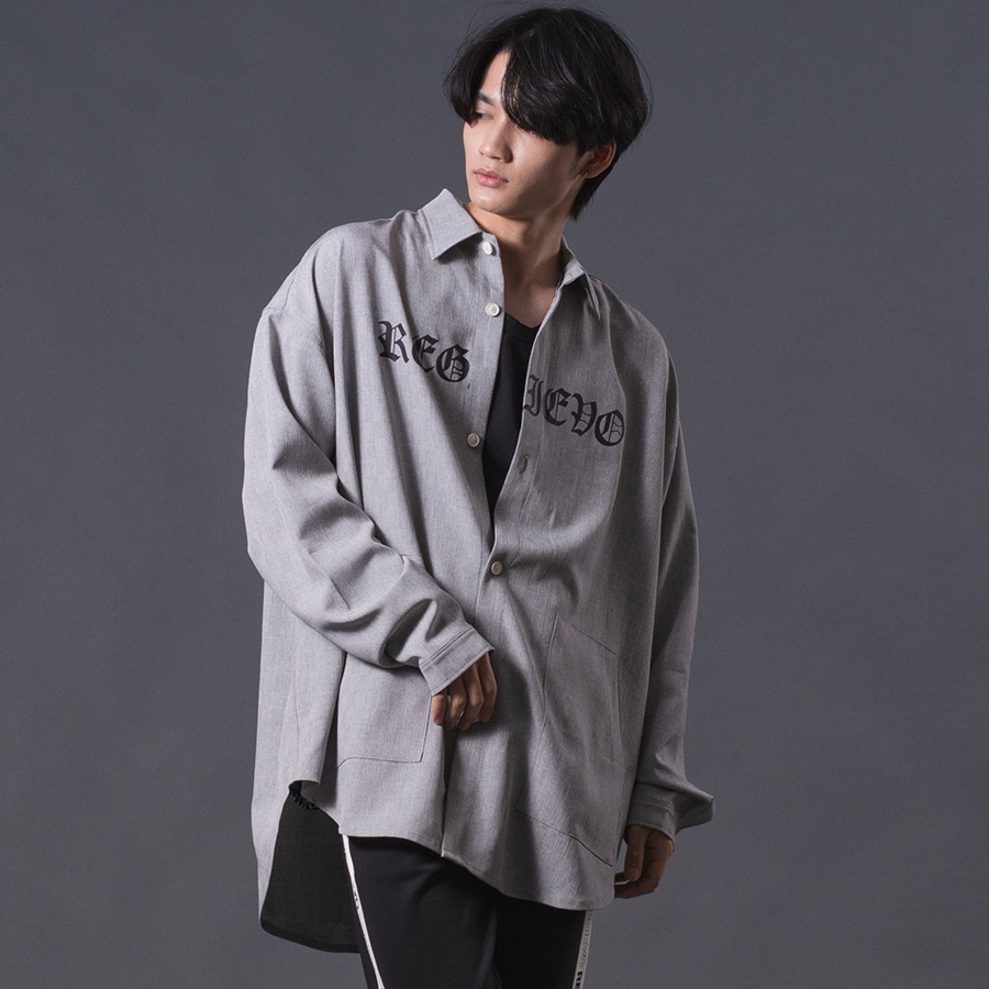 REGIEVO（レジエボ） ロゴプリントオーバーシャツメンズ ロングシャツ