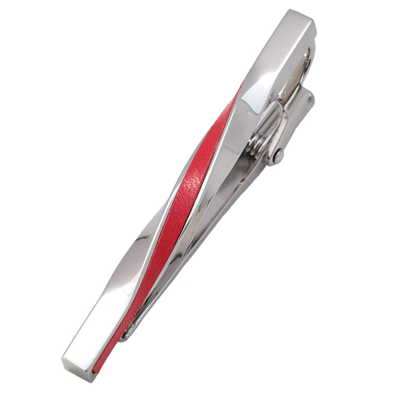 アウトレット） ネクタイピン 日本製 真鍮製 ツイスト×本革 ワニロ式