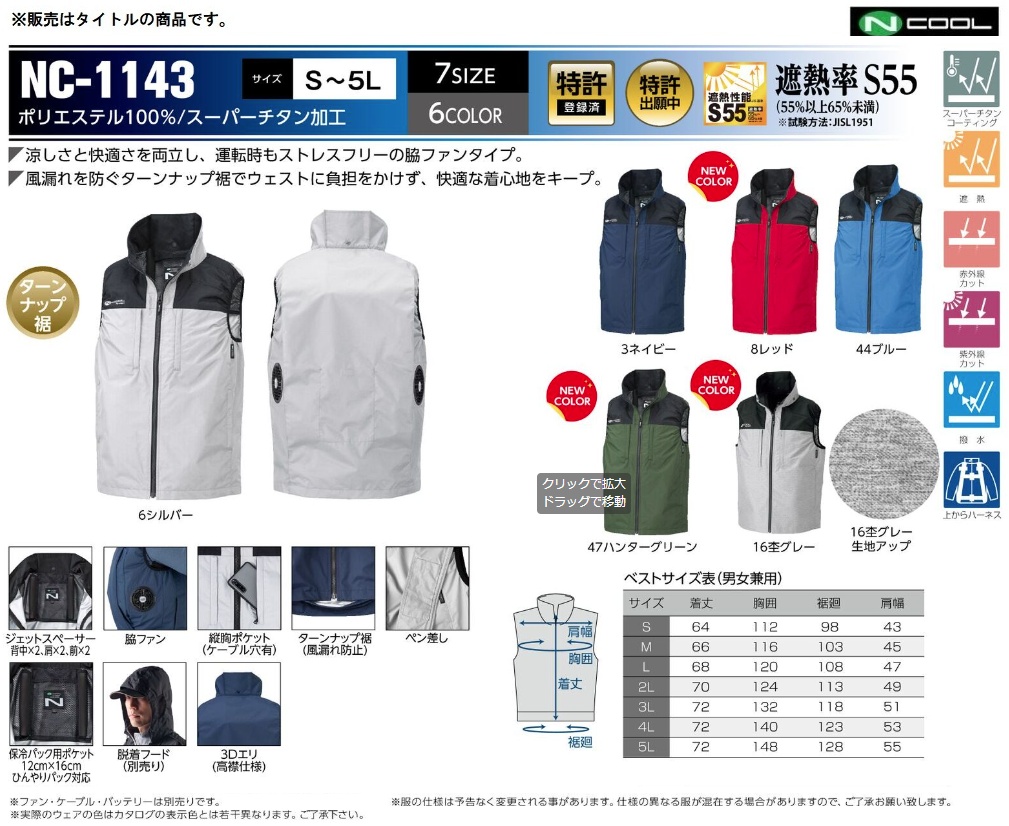 空調服 シルバー Sサイズ NSP NC-1121×4着+NC-1143×1