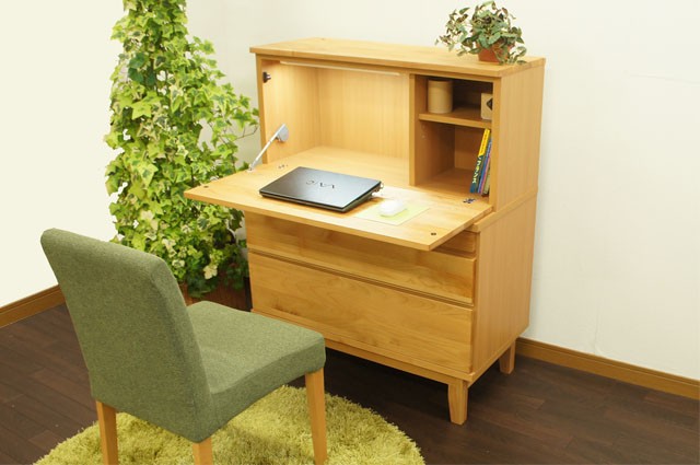 北欧 ライティングビューロー パソコンデスク 学習机 幅90cm 天然木