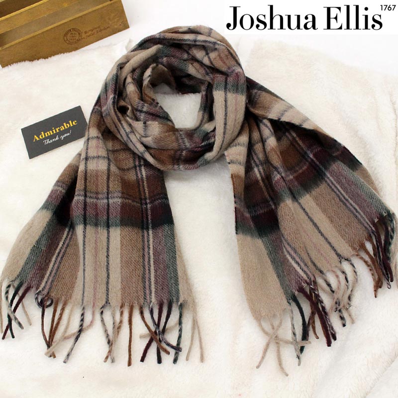 Joshua Ellis（ジョシュアエリス） 無地 チェック カシミヤマフラー