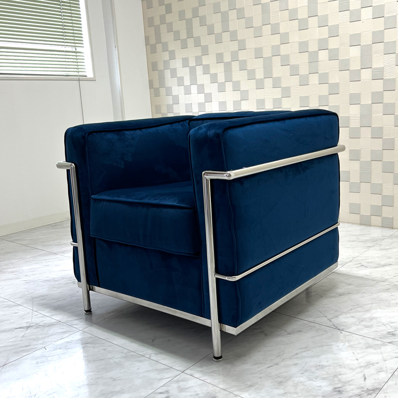 ル・コルビジェ LC2 1P 色ネイビー ベルベット仕様 ソファ・ソファ
