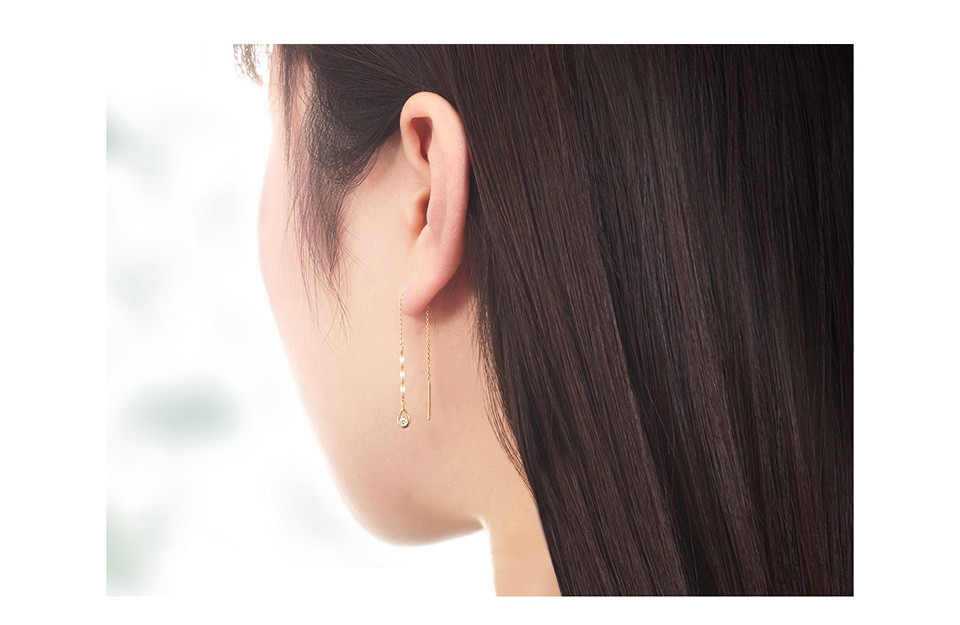 ジュエリーツツミ K18イエローゴールドダイヤモンドピアス 揺れる