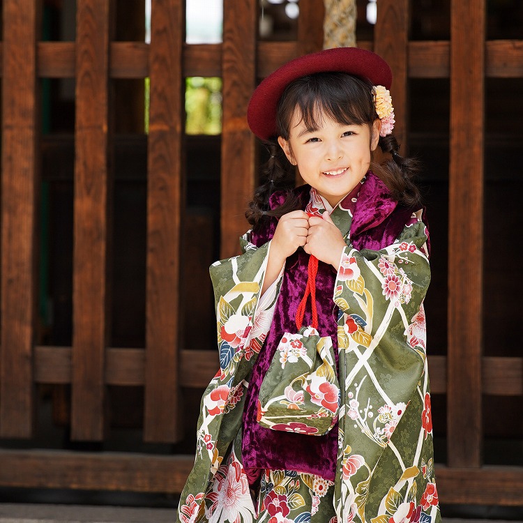 レンタル 七五三 3歳 女の子 フルセット ひよこ商店 レトロ モダン 菊