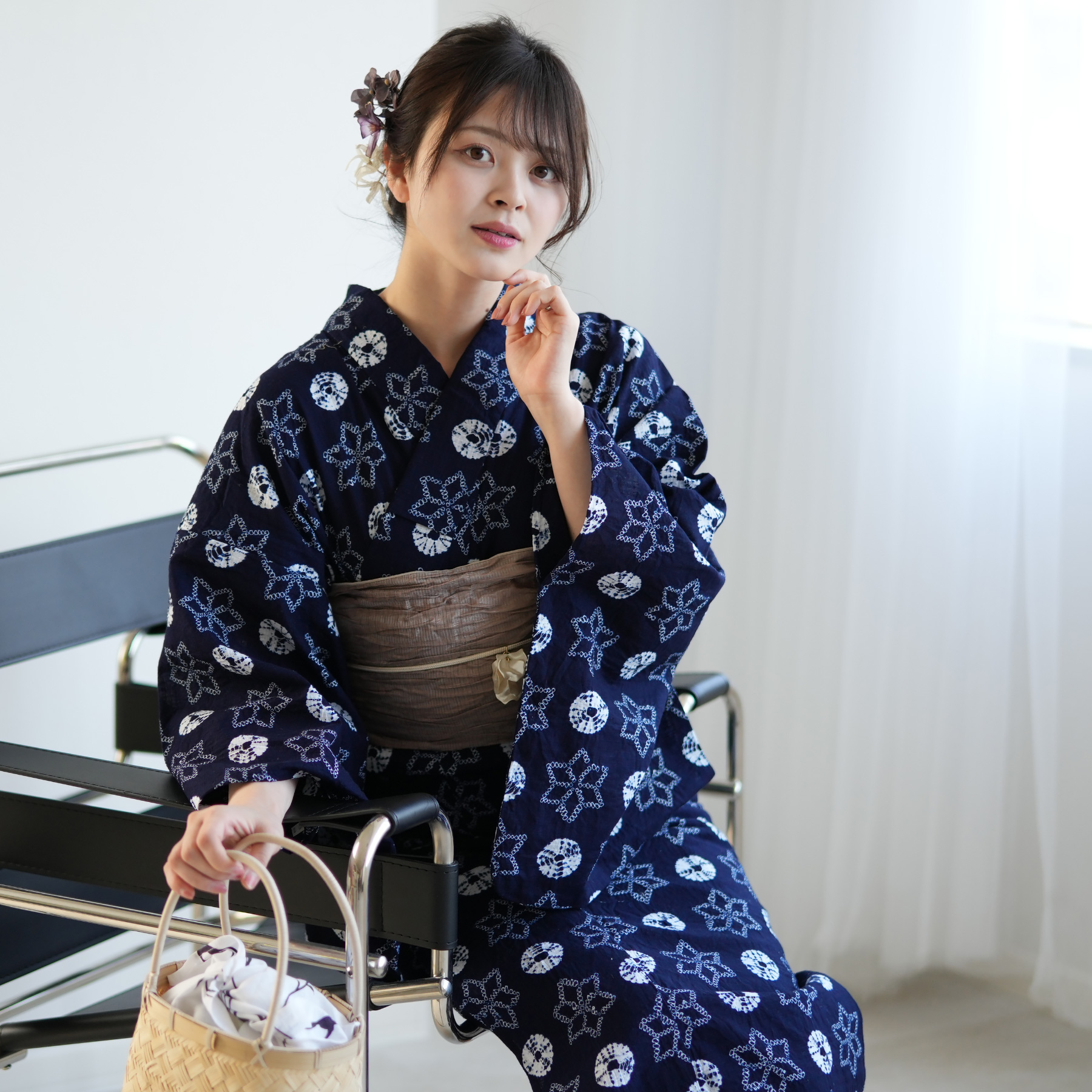 utatane 浴衣 レディース セット 有松絞り 浴衣3点セット 藍色の綺羅星