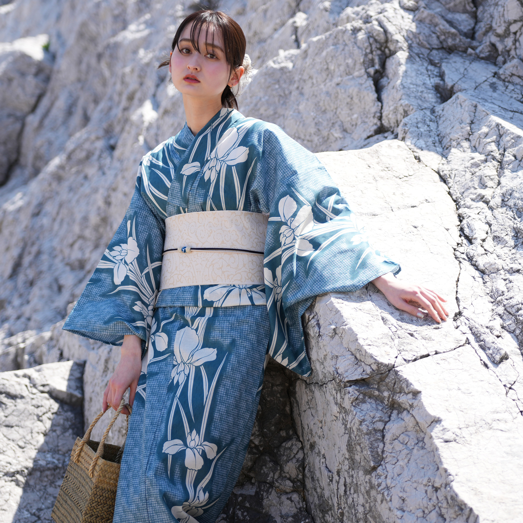 utatane 浴衣 レディース セット 高級変わり織 浴衣3点セット 鈍青に