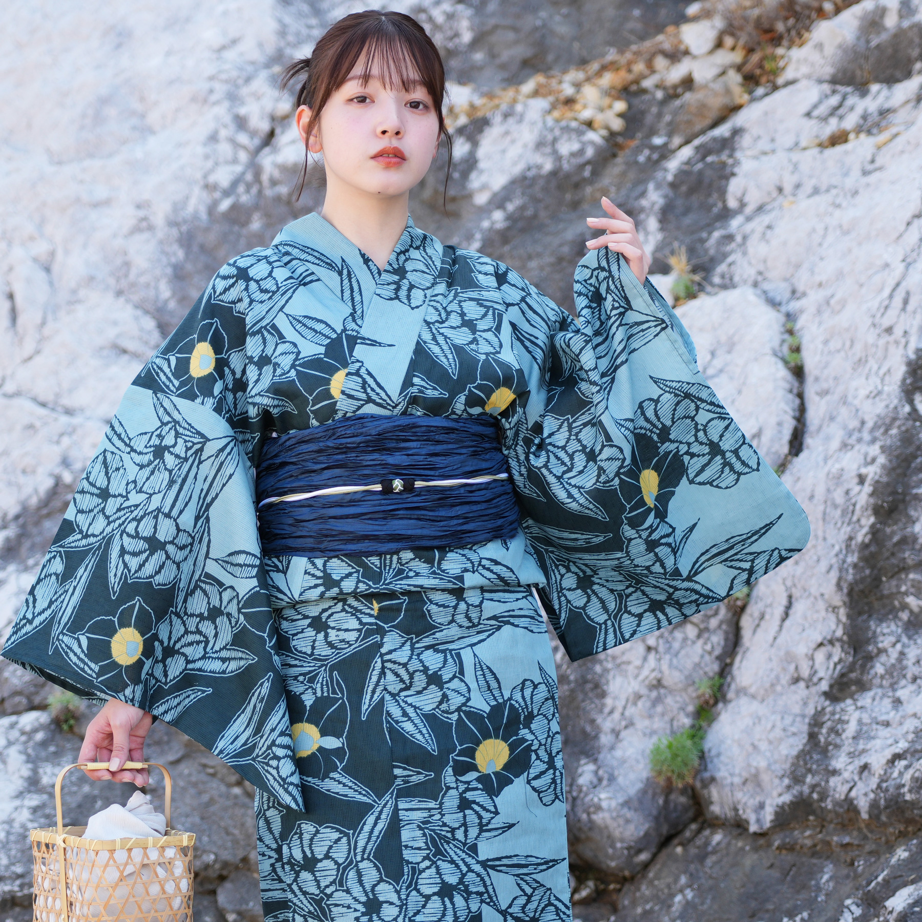 utatane 浴衣 レディース セット 高級変わり織 浴衣3点セット ブルーと