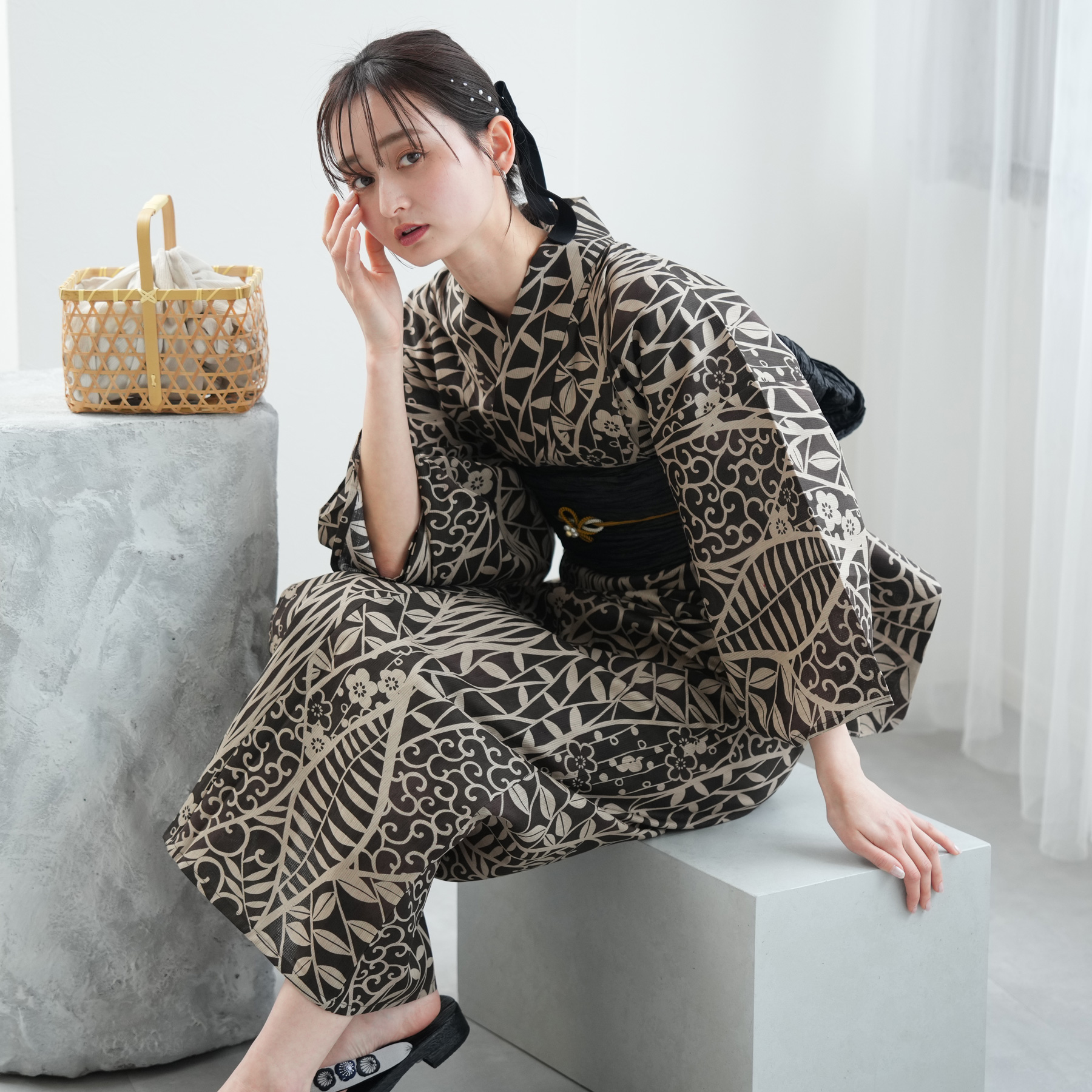 浴衣 レディース セット ニコアンティーク 高級変わり織 浴衣3点セット