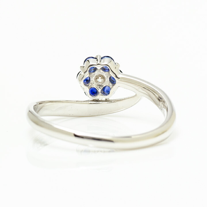 指輪 リング ブルーサファイア ダイヤモンド フラワーモチーフ