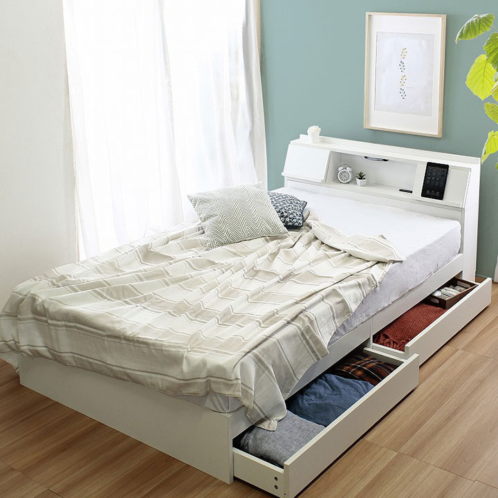 USB・コンセント付き シングルベッド フレーム単品 収納付き 収納