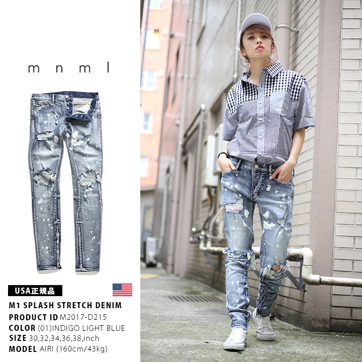 mnml（ミニマル） M1デニム ジーンズ ハイダメージ ハイブリーチ