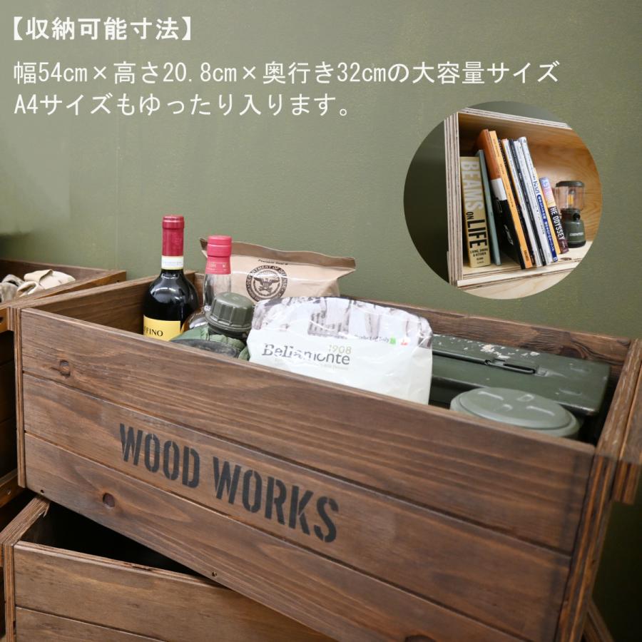 WOOD WORKS ヴィンテージ風 木箱 (蓋付き／蓋なし) スタッキング可能