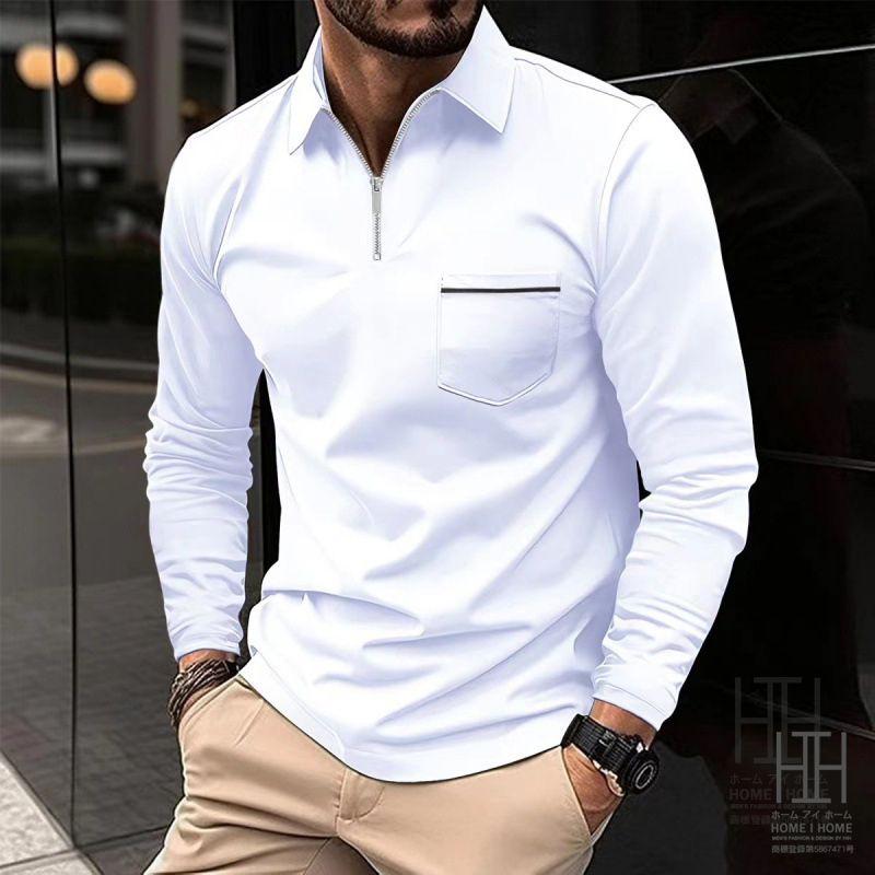 ホームアイホーム ポロシャツ メンズ ポロシャツ 長袖 ハーフジップ