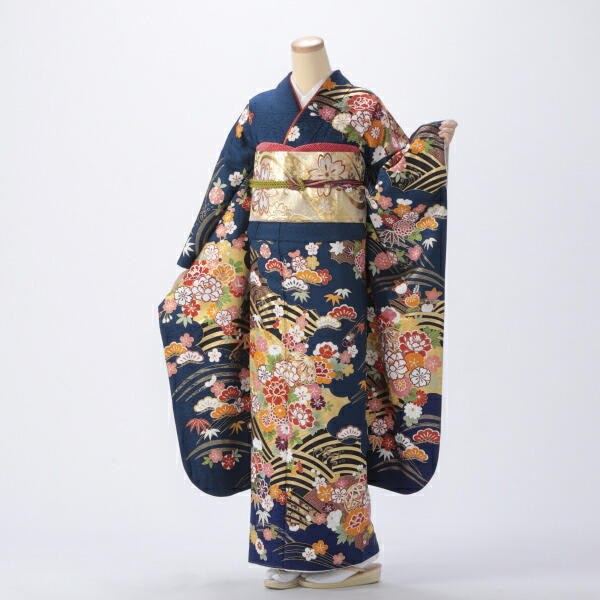 京都きもの友禅 振袖 中古 フルセット 成人式 Mサイズ 古典 青・紺系